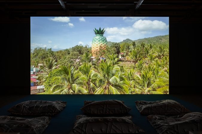 Stephanie Comilang, Piña, Why is the Sky Blue?, installation view at Walter Phillips Gallery, Banff Centre for Arts and Creativity, 2023. Courtesy of the artists and Daniel Faria Gallery, Toronto. Photo: Rita Taylor.