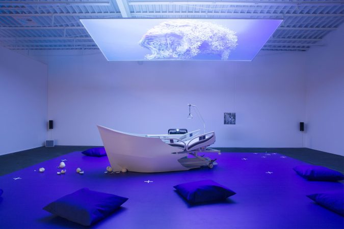 Thuy-Han Nguyen-Chi, This undreamt of sail is watered by the white wind of the abyss, 2022, installation view, Hamburger Bahnhof – Museum für Gegenwart. Courtesy of Thuy-Han Nguyen-Chi. Photo by Jens Franke.